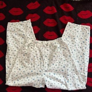 Japan white blue floral baggy high waisted pants Asian size M